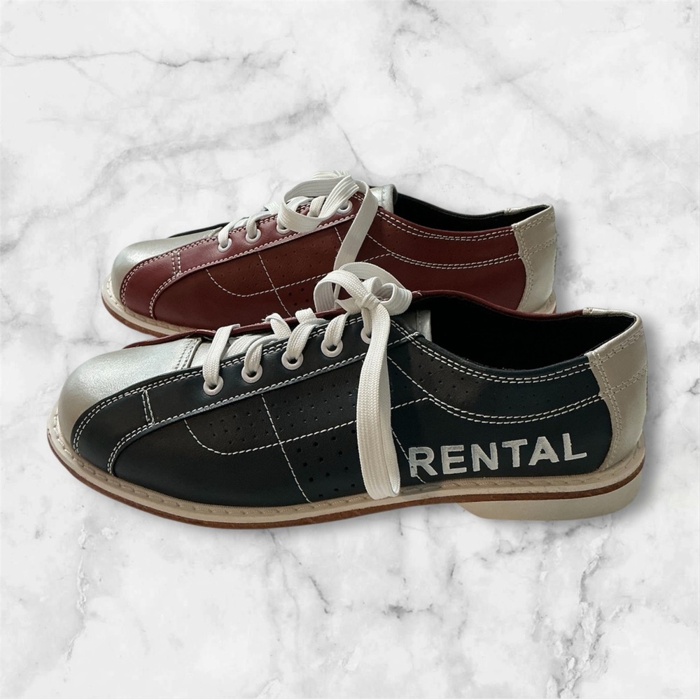 Classic Men's Size 10 Rental Red Silver Blue Retro Leather Sole Bowling Shoes